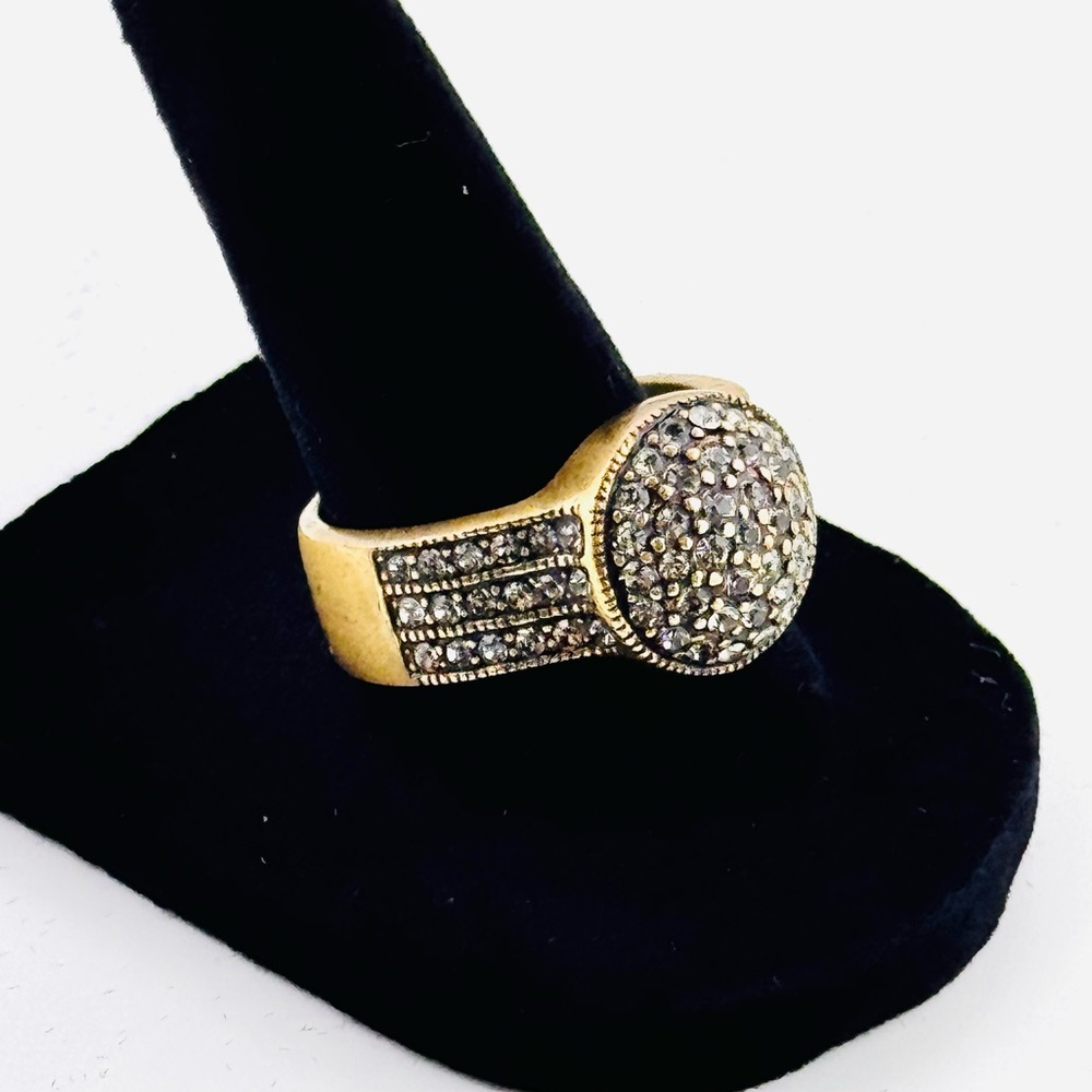 Heidi Daus Belgium Disc Crystal Accented Brass Tone Ring Size 9